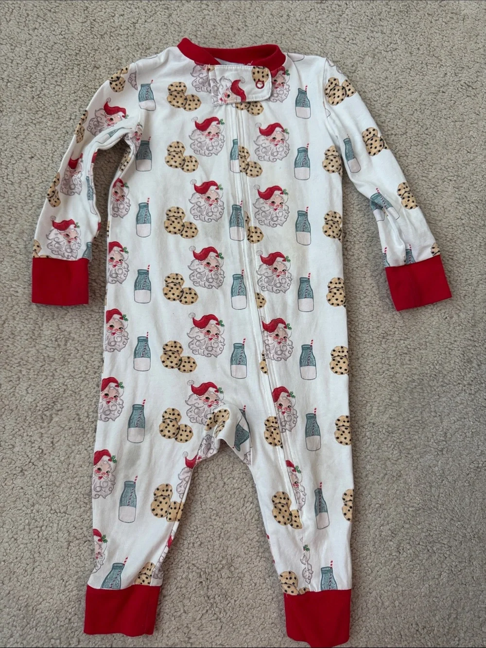 Santa & Cookies Footless Pajamas - Red Trim